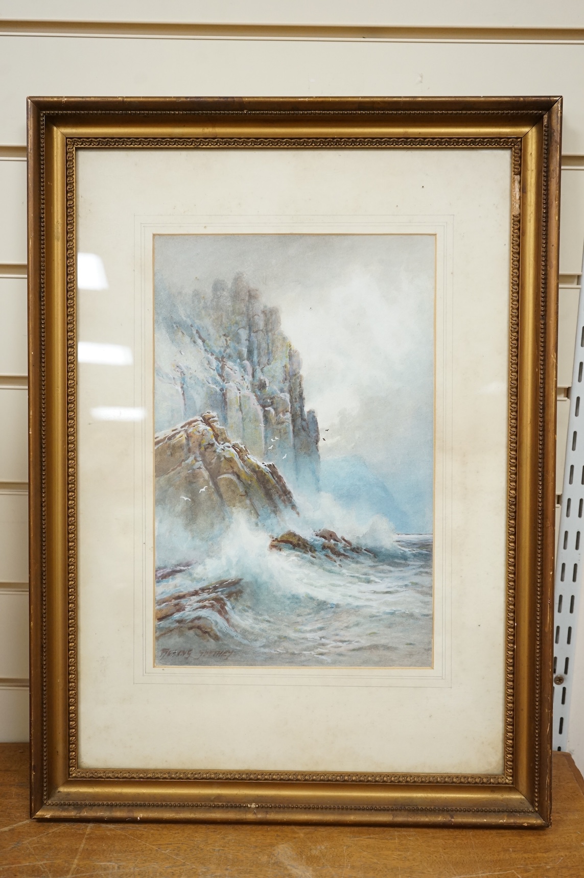 Reubens Southey (1881-1933), 'Rough Sea, Cornish Coast', signed lower left, watercolour, 37cm x 24cm